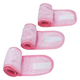 (3 Pack Adjustable Facial Makeup Headband with Magic Tape Super Absorption Microfiber Terry Cloth Sweat-Absorbent Spa Headband Facial Washing Wrap Yoga Sports Hairband (Microfiber Pink)