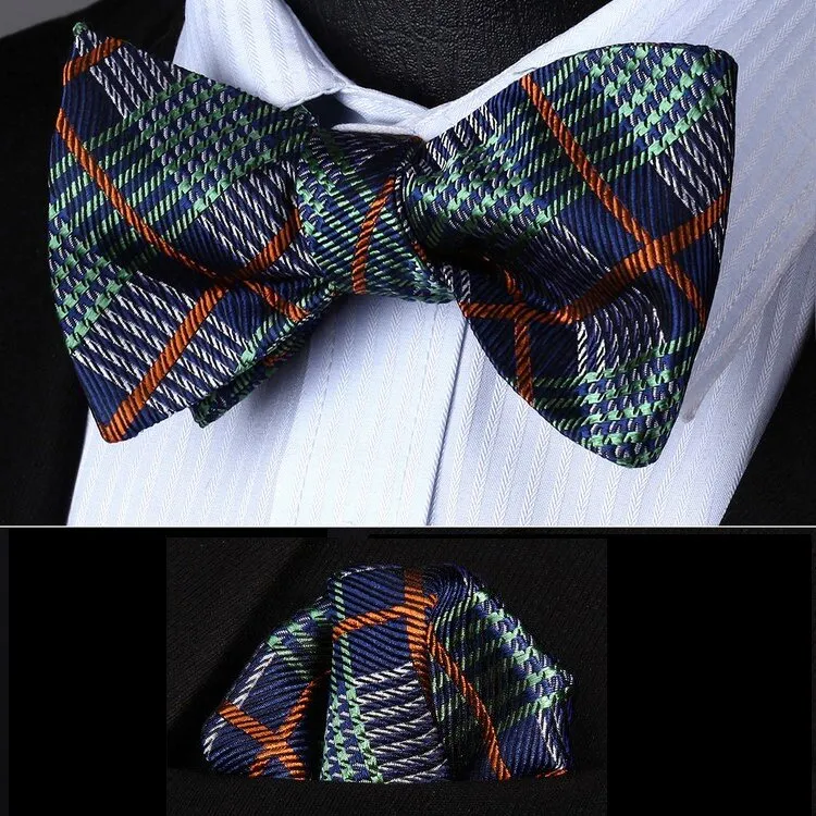 Ace Plaid Self-Tie Bow Tie and Pocket Square