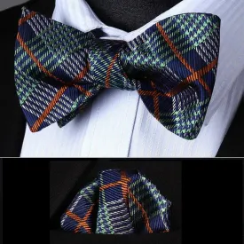Ace Plaid Self-Tie Bow Tie and Pocket Square
