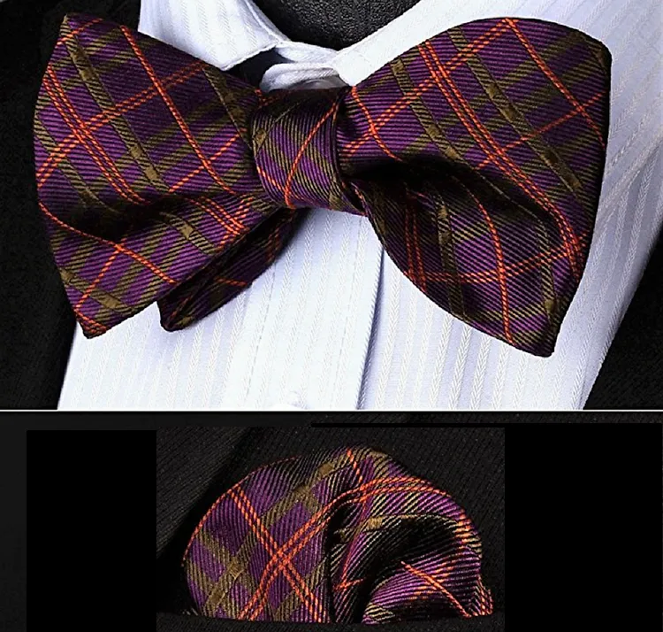 Ace Plaid Self-Tie Bow Tie and Pocket Square
