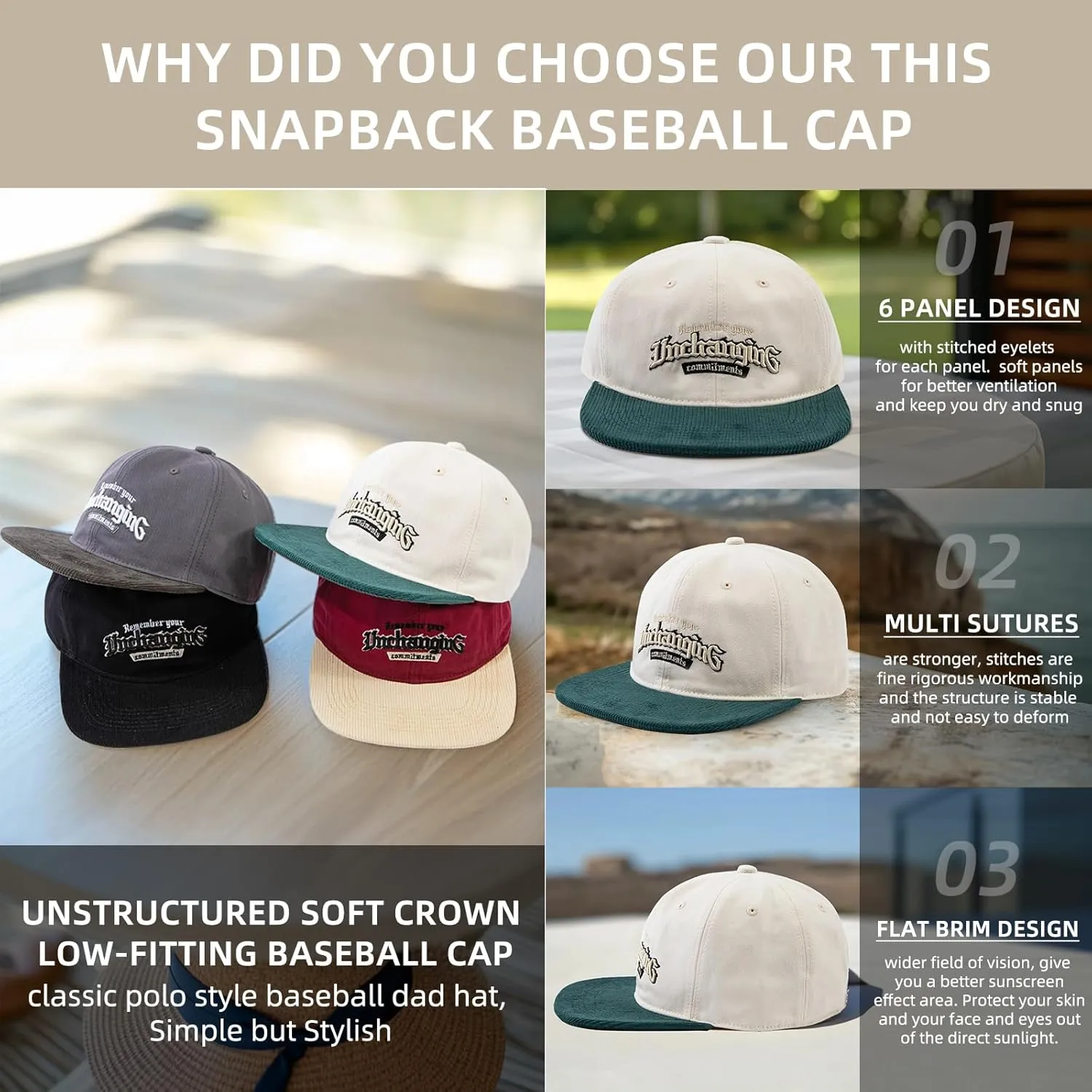 Adjustable Snapback Hat for Men Women Unisex Trucker Baseball Cap Flat Bill Brim Dad Hats Hip Hop Biker Board Cap