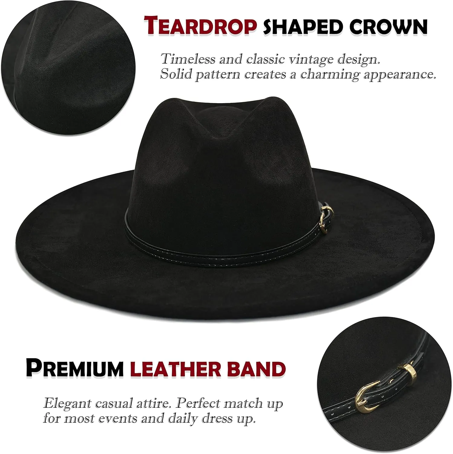 Big Wide Brim Fedora Hat for Women - Nashville Outfits Western Hats Women's Felt Panama Rancher Hat