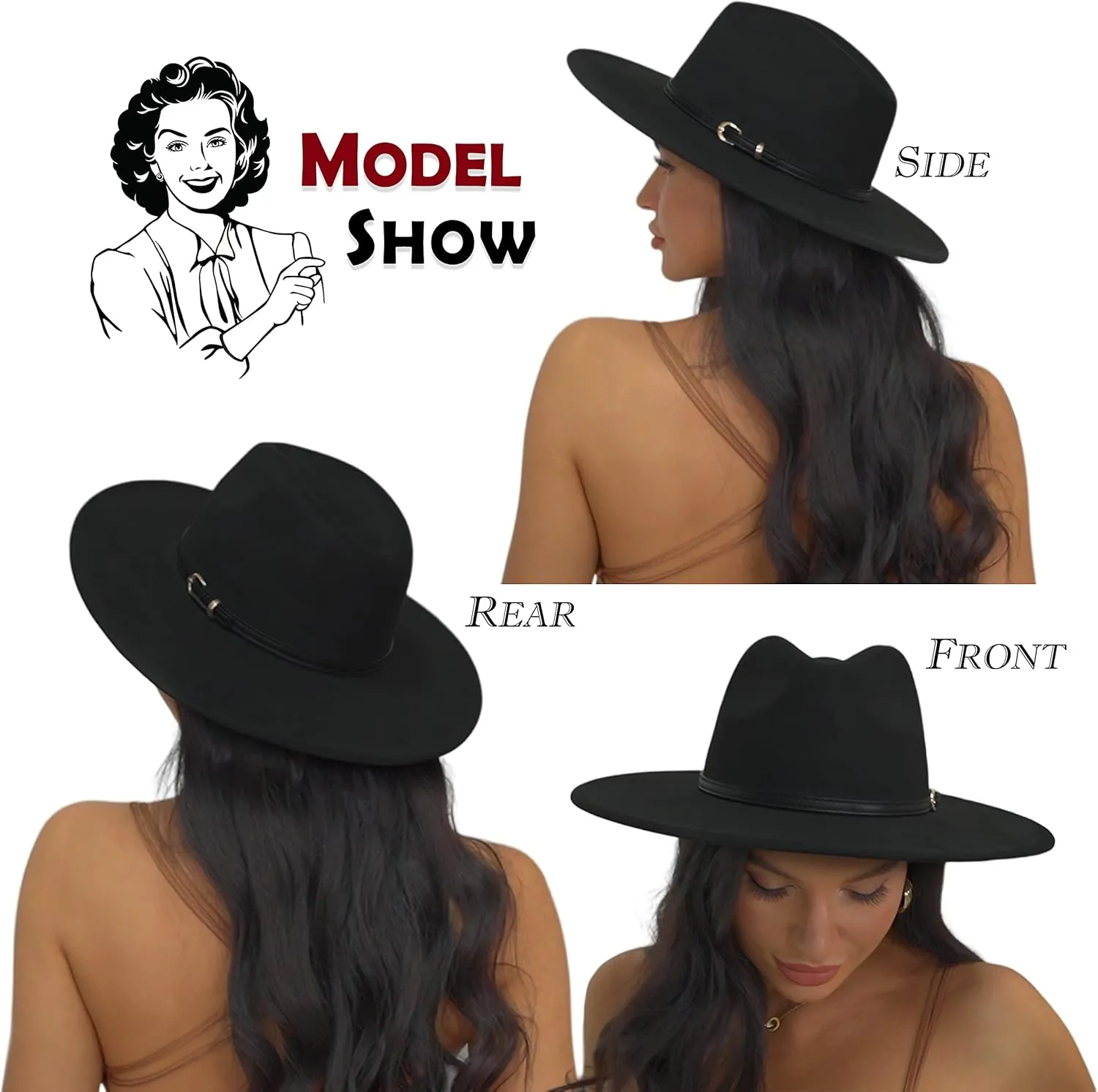 Big Wide Brim Fedora Hat for Women - Nashville Outfits Western Hats Women's Felt Panama Rancher Hat