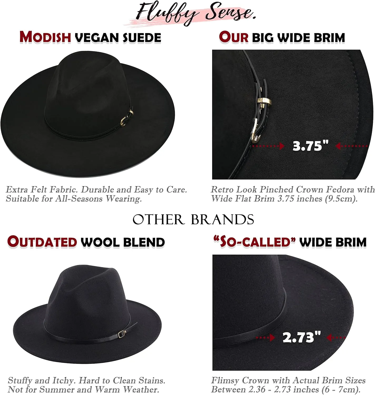 Big Wide Brim Fedora Hat for Women - Nashville Outfits Western Hats Women's Felt Panama Rancher Hat