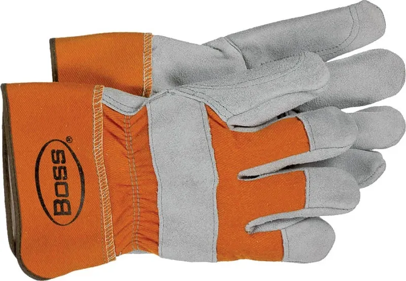 Boss 2393 Gloves, Men's, L, Wing Thumb, Rubberized Safety Cuff, Gray/Orange :PR: QUANTITY: 1