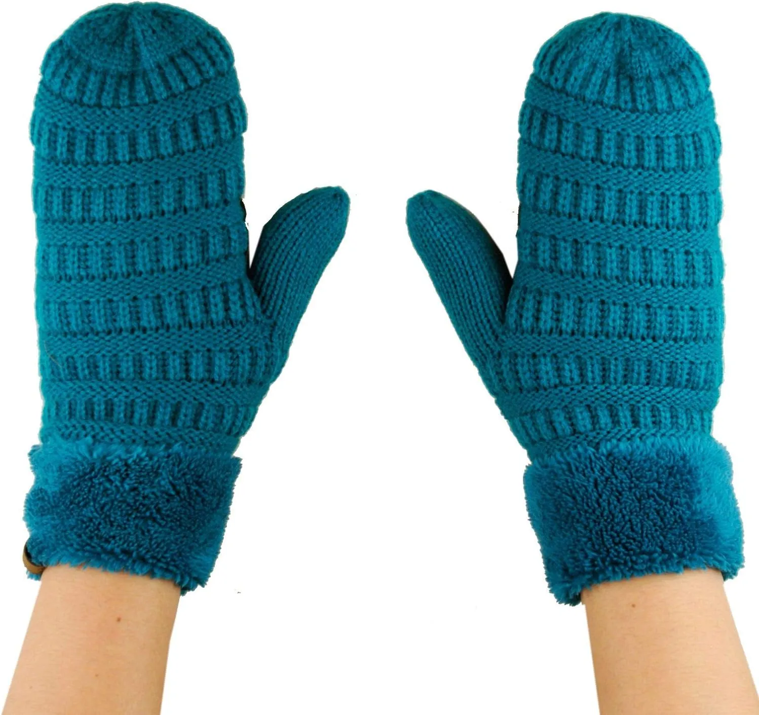 C.C Unisex Winter Warm Inner Fuzzy Lined Anti-Slip Cuff Mittens