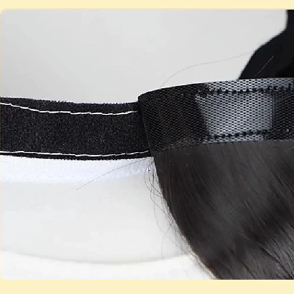 Cloche Bucket Hat with Long Curly Hair Extensions Lady Fedora Hat Wig Vintage Top Cap Attached Synthetic Hairpiece (White Black)