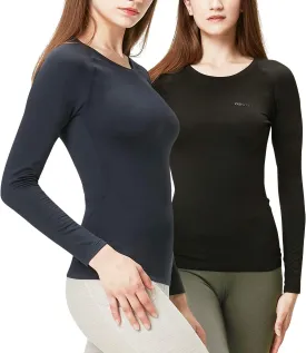 DEVOPS Women's 2 Pack Thermal Long Sleeve Shirts Compression Baselayer Tops