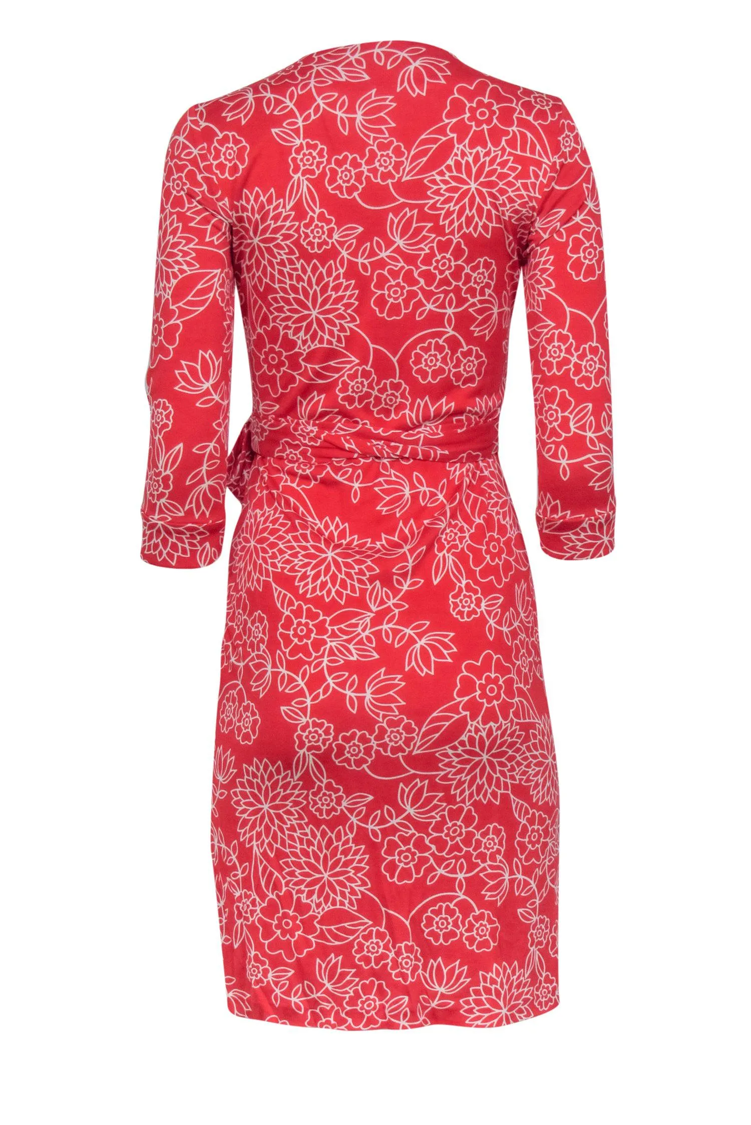 Diane von Furstenberg - Red & White Floral Print Wrap Dress Sz 4