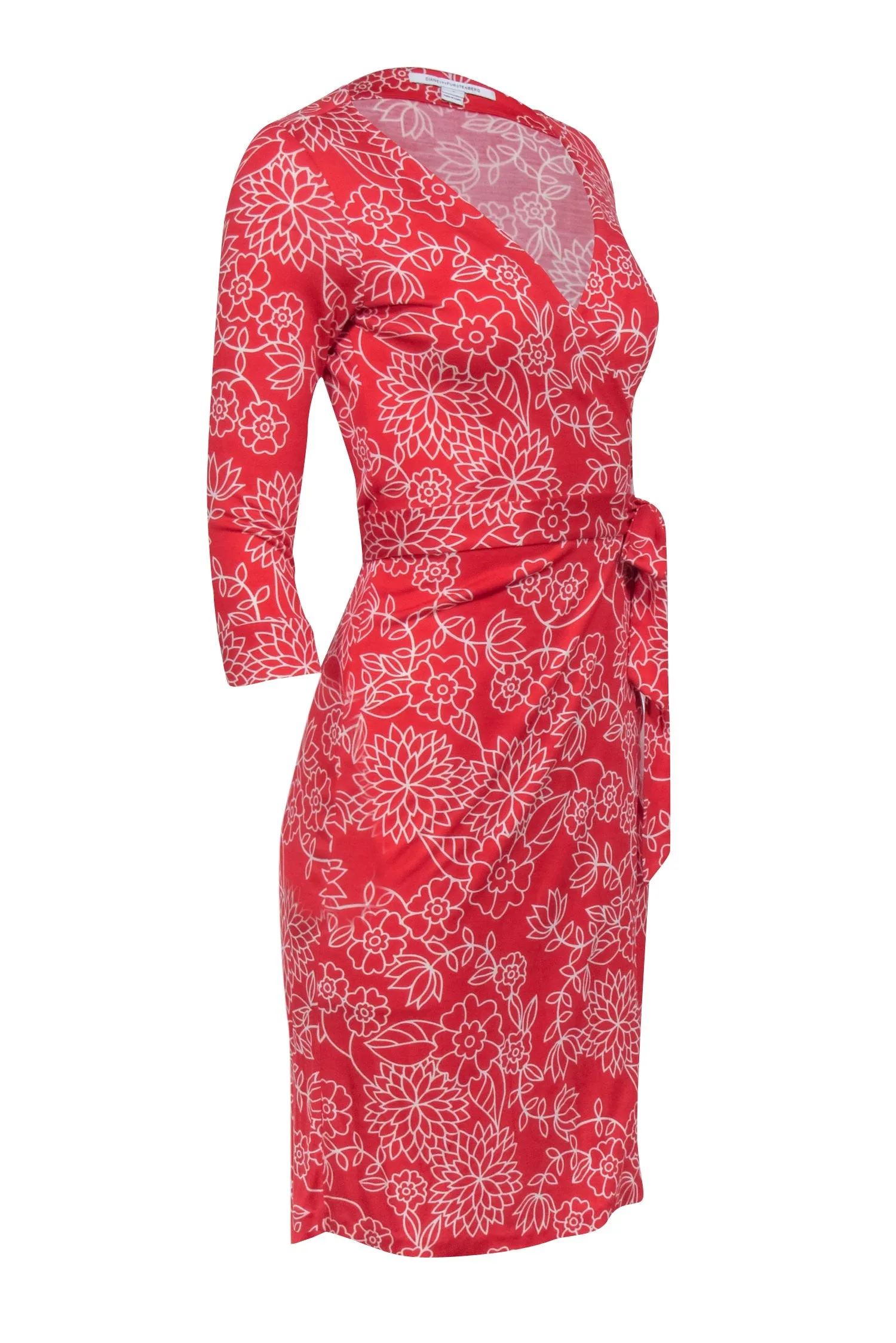 Diane von Furstenberg - Red & White Floral Print Wrap Dress Sz 4