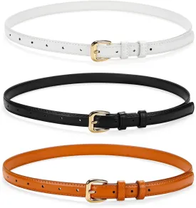 Etercycle 3 Pack Thin Belts for Women, Fashion Ladies Belt for Jeans Dress Pants, Trendy Faux Leather Waist Belt
