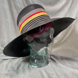 Frank Olive Vintage 60s Black Straw Hat, 70s Wide Brim Sun Hat S