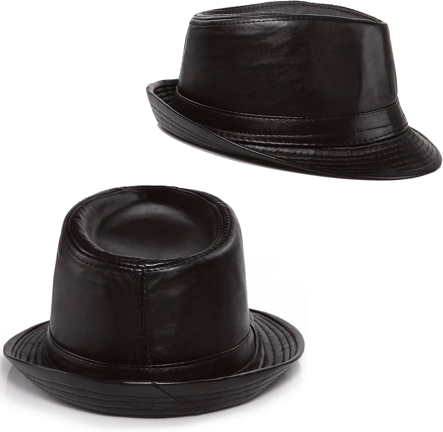 Glamorstar Vintage Jazz Hats for Men PU Leather Bowler Hat Foldable Jazz Hat
