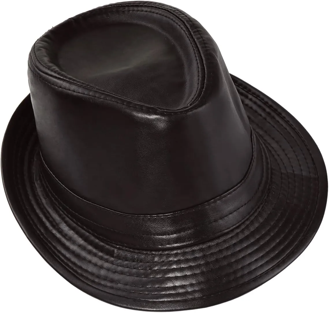 Glamorstar Vintage Jazz Hats for Men PU Leather Bowler Hat Foldable Jazz Hat