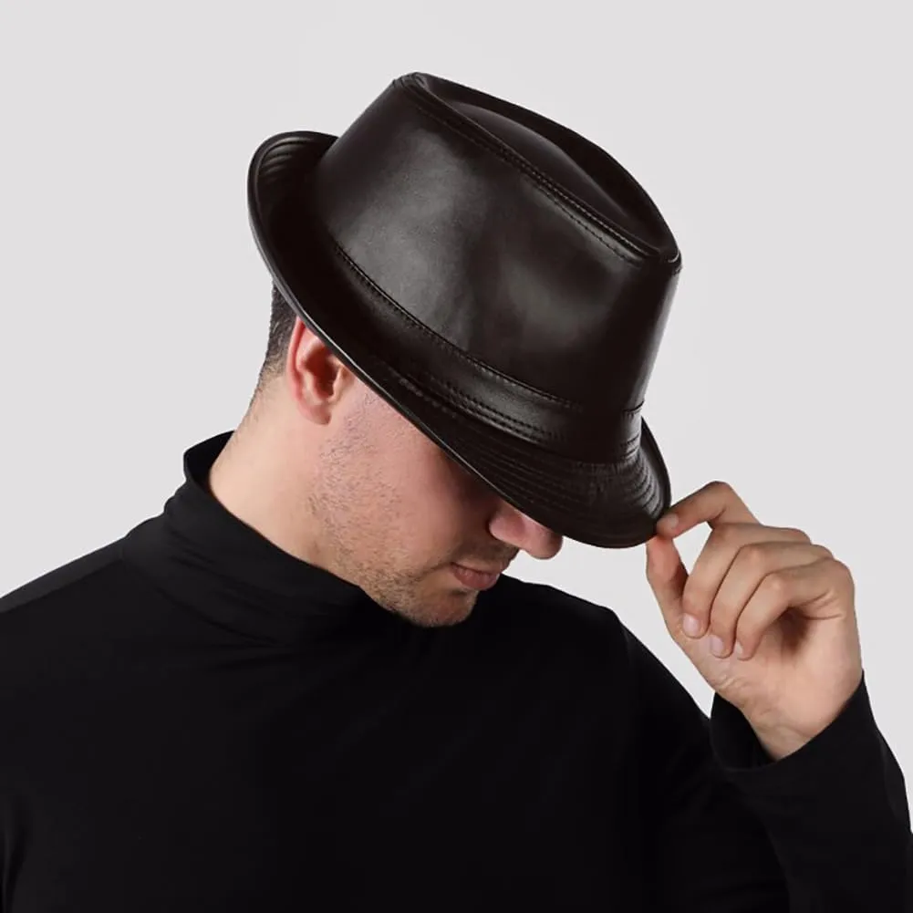 Glamorstar Vintage Jazz Hats for Men PU Leather Bowler Hat Foldable Jazz Hat