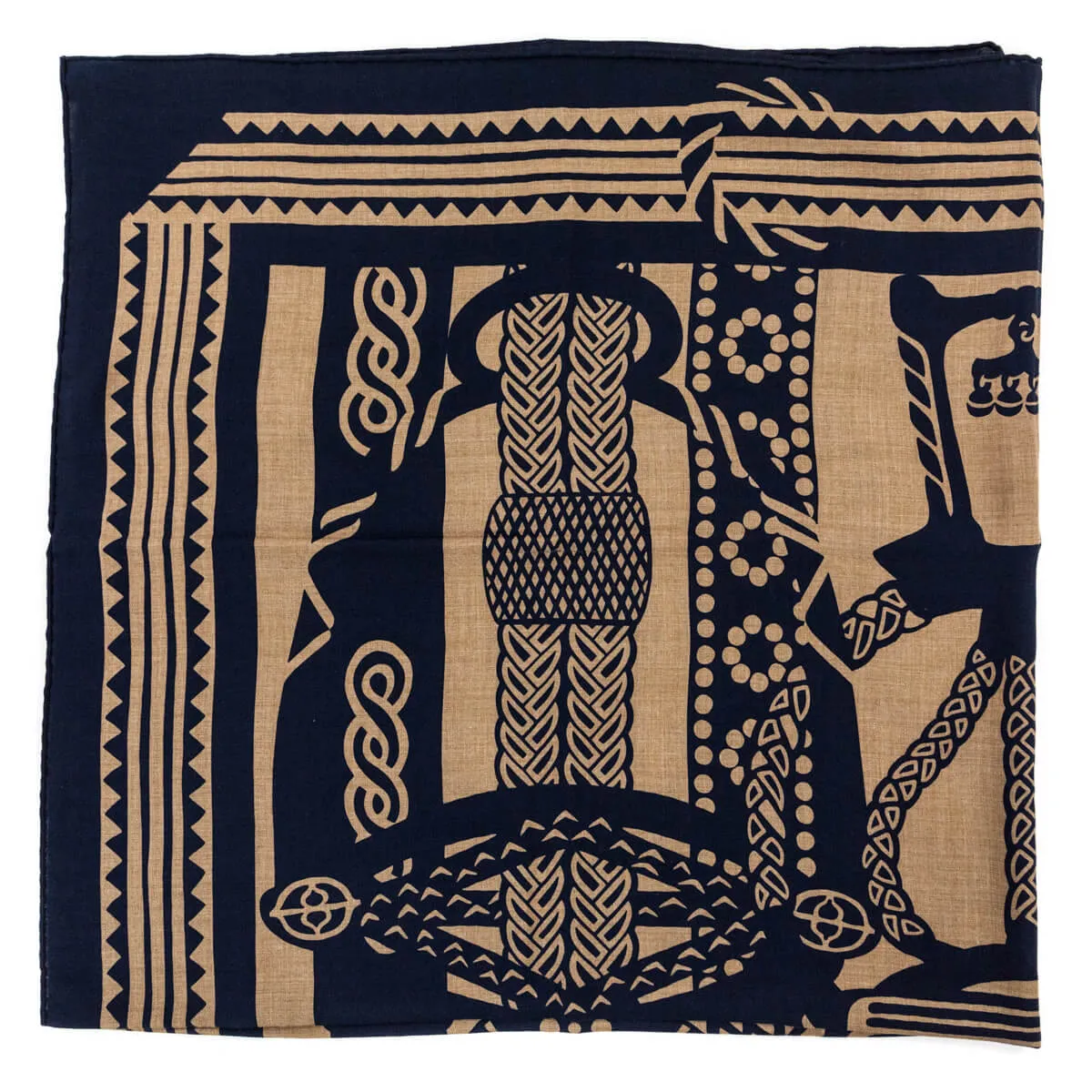 Hermes Caramel & Navy Cashmere Fantaisie d'Etriers Shawl 140