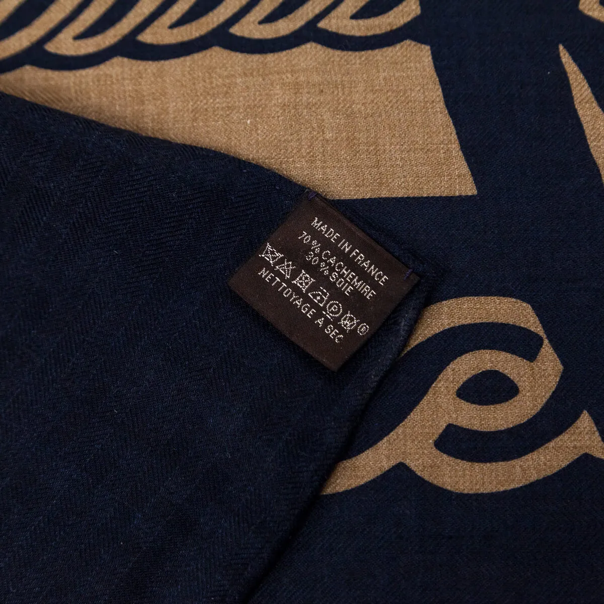 Hermes Caramel & Navy Cashmere Fantaisie d'Etriers Shawl 140