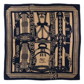 Hermes Caramel & Navy Cashmere Fantaisie d'Etriers Shawl 140