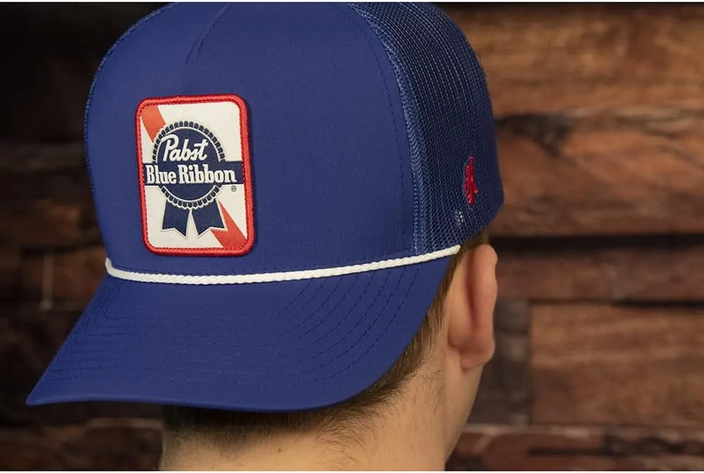 HOOEY Officially Licensed Pabst Blue Ribbon One Size Fits All Adjustable Snapback Hat for Men and Women Mesh Back Trucker Hat