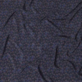Indigo blue Premium pure silk crepe fabric with beige, blue and print in floral design-D13856