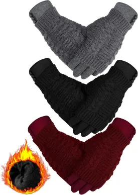 Janmercy 6 Pair Winter Women Fingerless Touchscreen Mitten Glove 2 in 1 Fleece Lined Texting Full Knit Glove Cold Weather