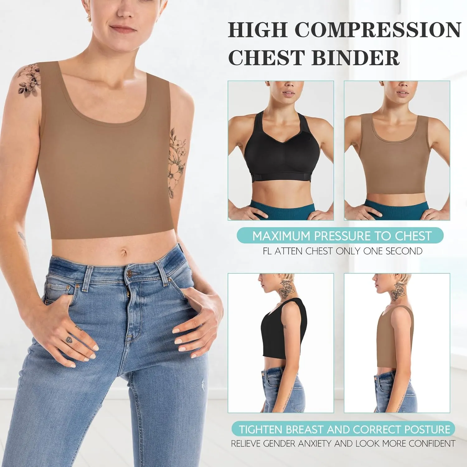 LODAY Women Transgender Tomboy FTM Elastic Chest Binder Bra Pullover Tank Top