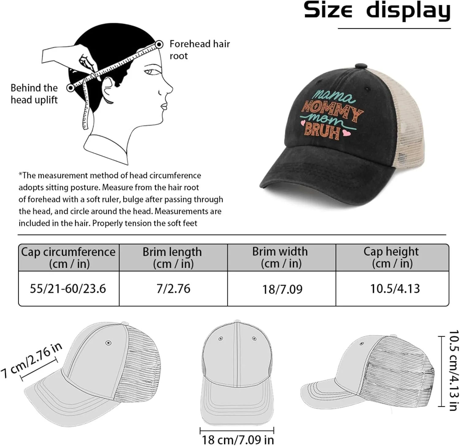 Mama Mommy Mom Bruh Mothers Day Baseball Cap Women's hat AllBlack dad hat Gifts for Men Outdoor Hat