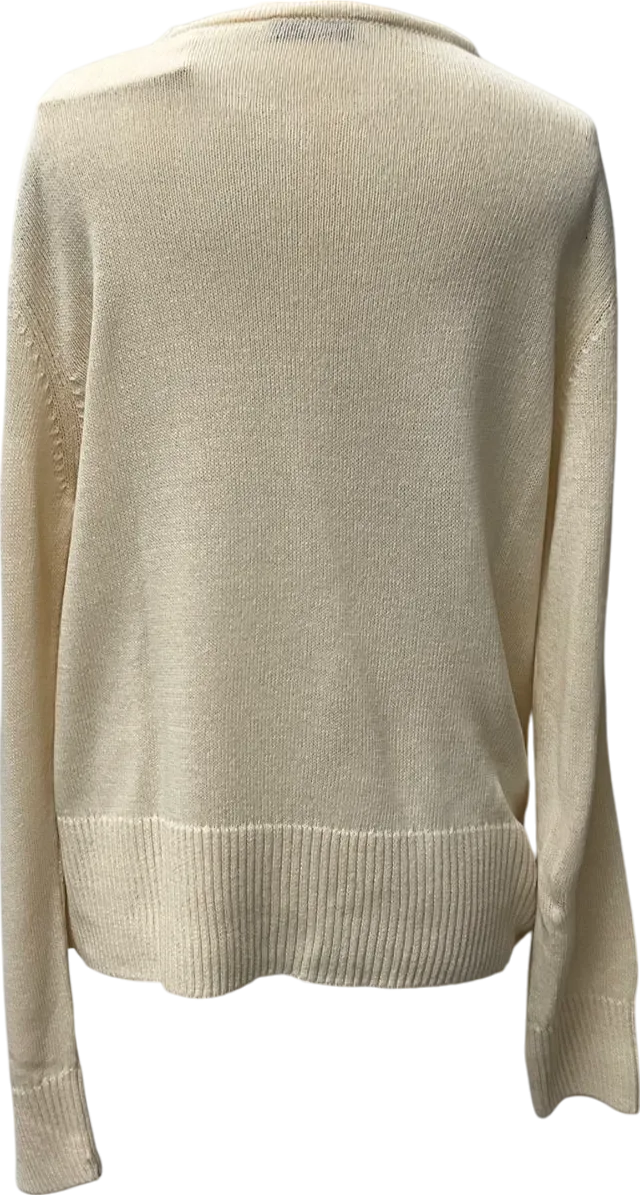 MANGO Cream Knitted Wrap Top In White UK L