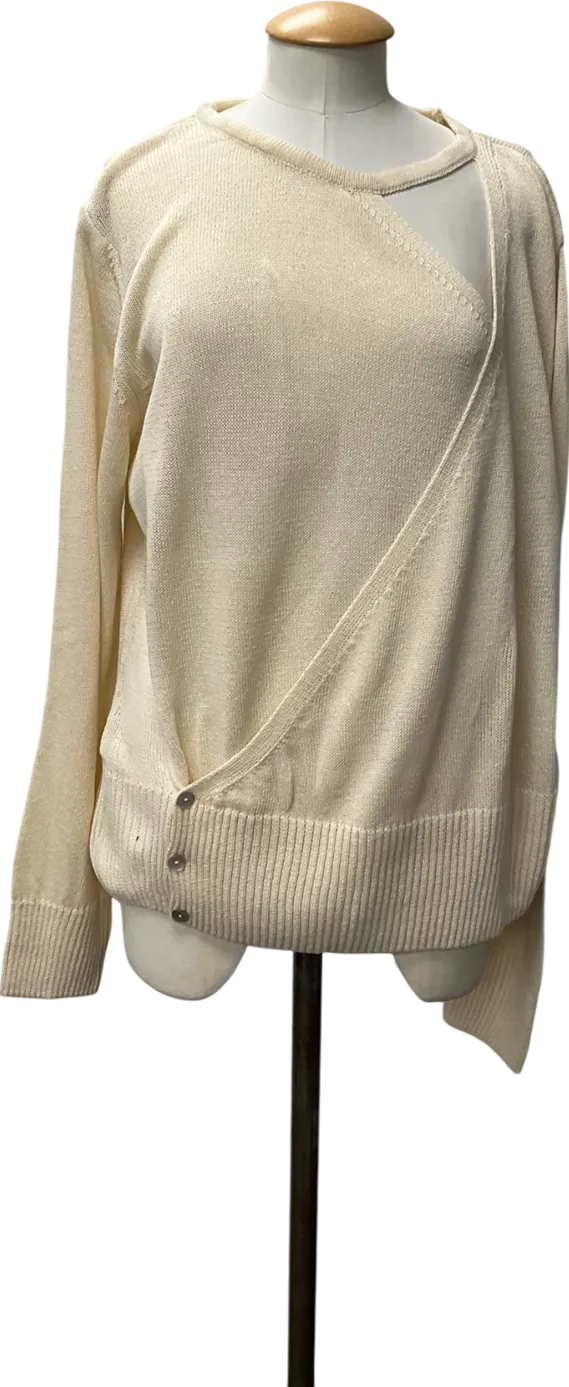 MANGO Cream Knitted Wrap Top In White UK L