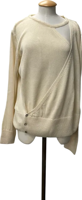 MANGO Cream Knitted Wrap Top In White UK L