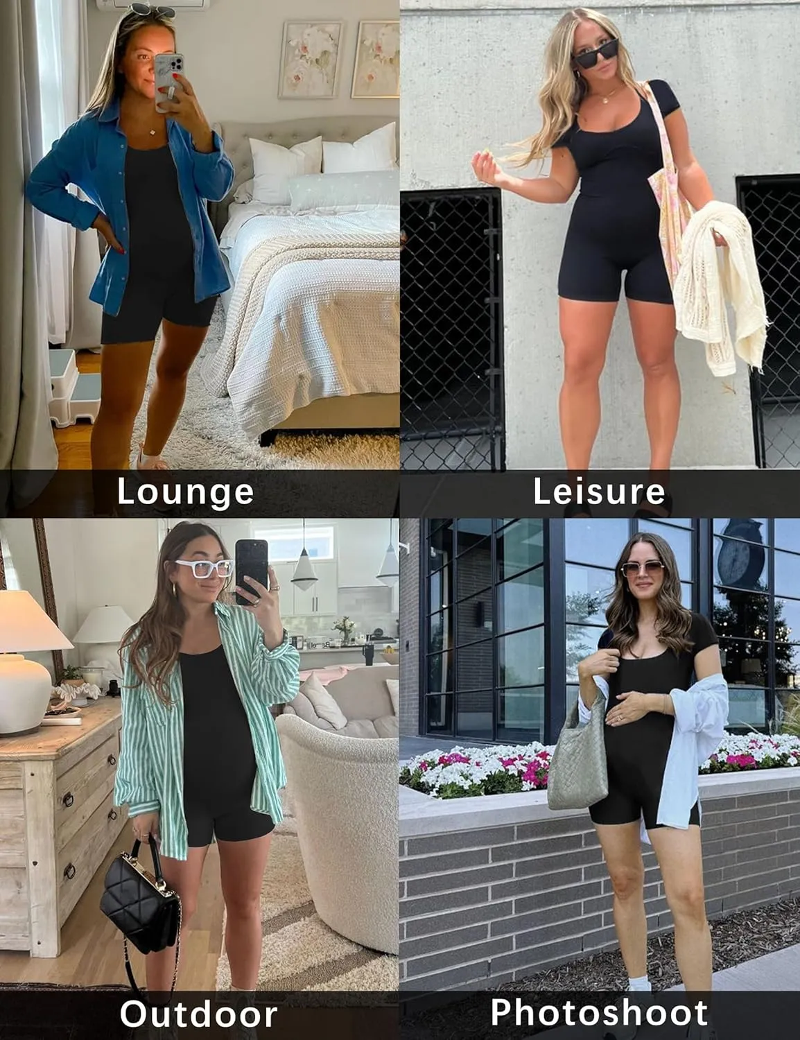 Maternity Romper with Square Neck and Short Sleeve Bodysuit, Photoshoot Casual Workout Maternity-Clothes