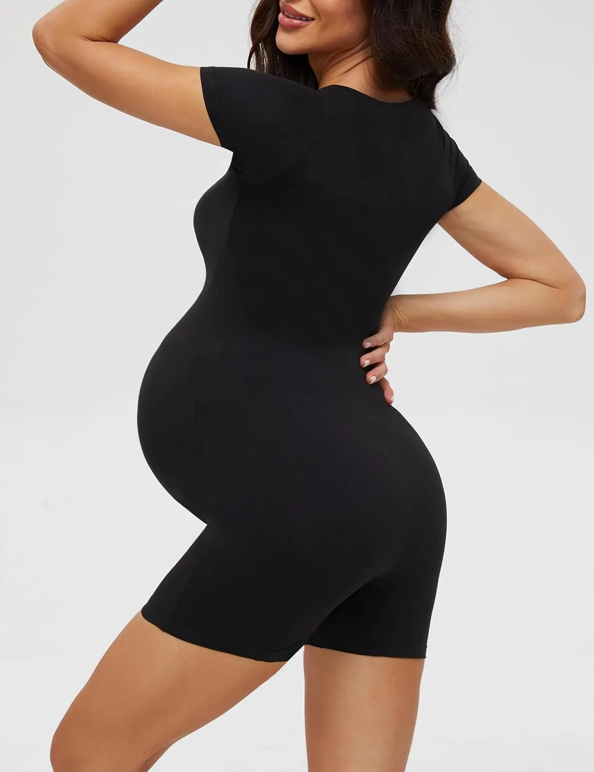 Maternity Romper with Square Neck and Short Sleeve Bodysuit, Photoshoot Casual Workout Maternity-Clothes