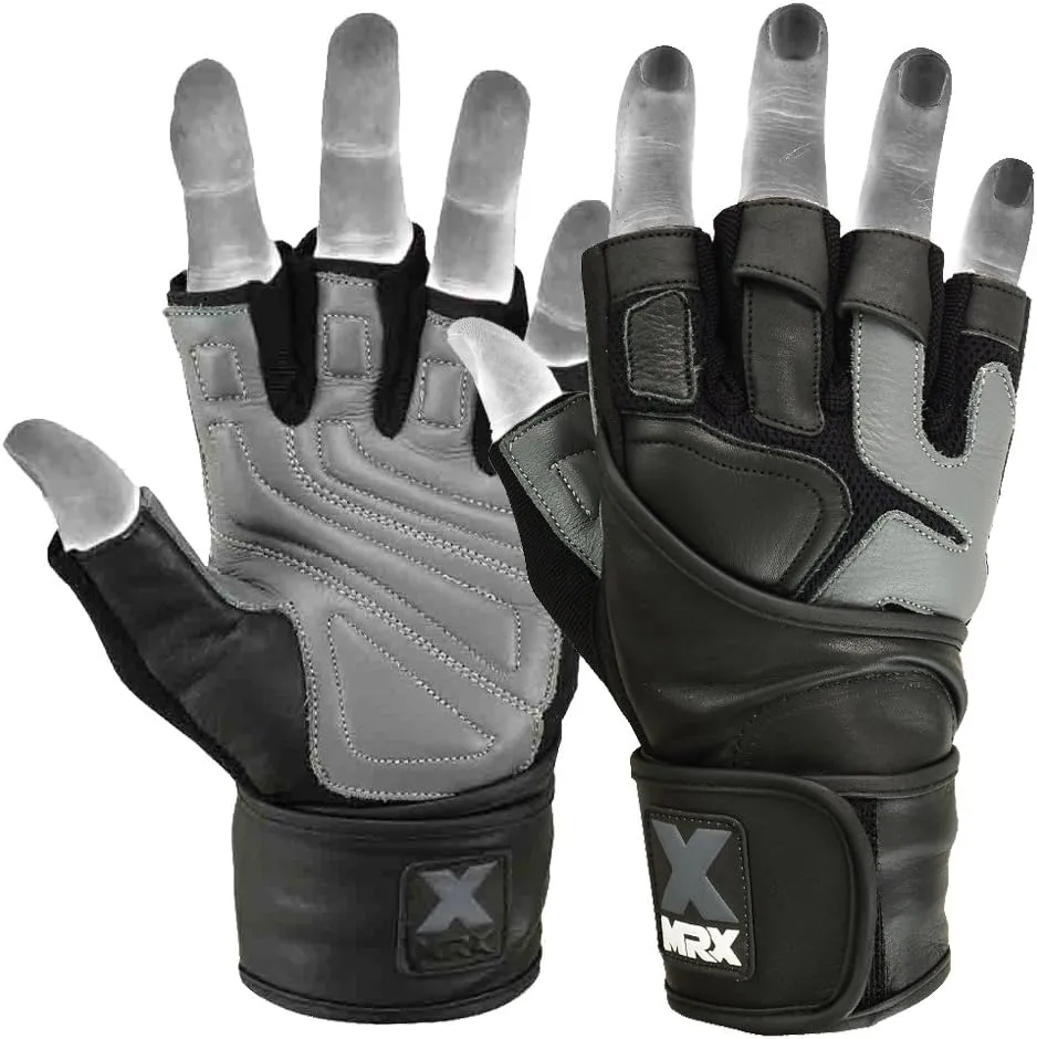 MRX Weight Lifting Pro Level Gloves with 18 Inches Long Wrist Strap Gym Workout Exercise & Fitness in