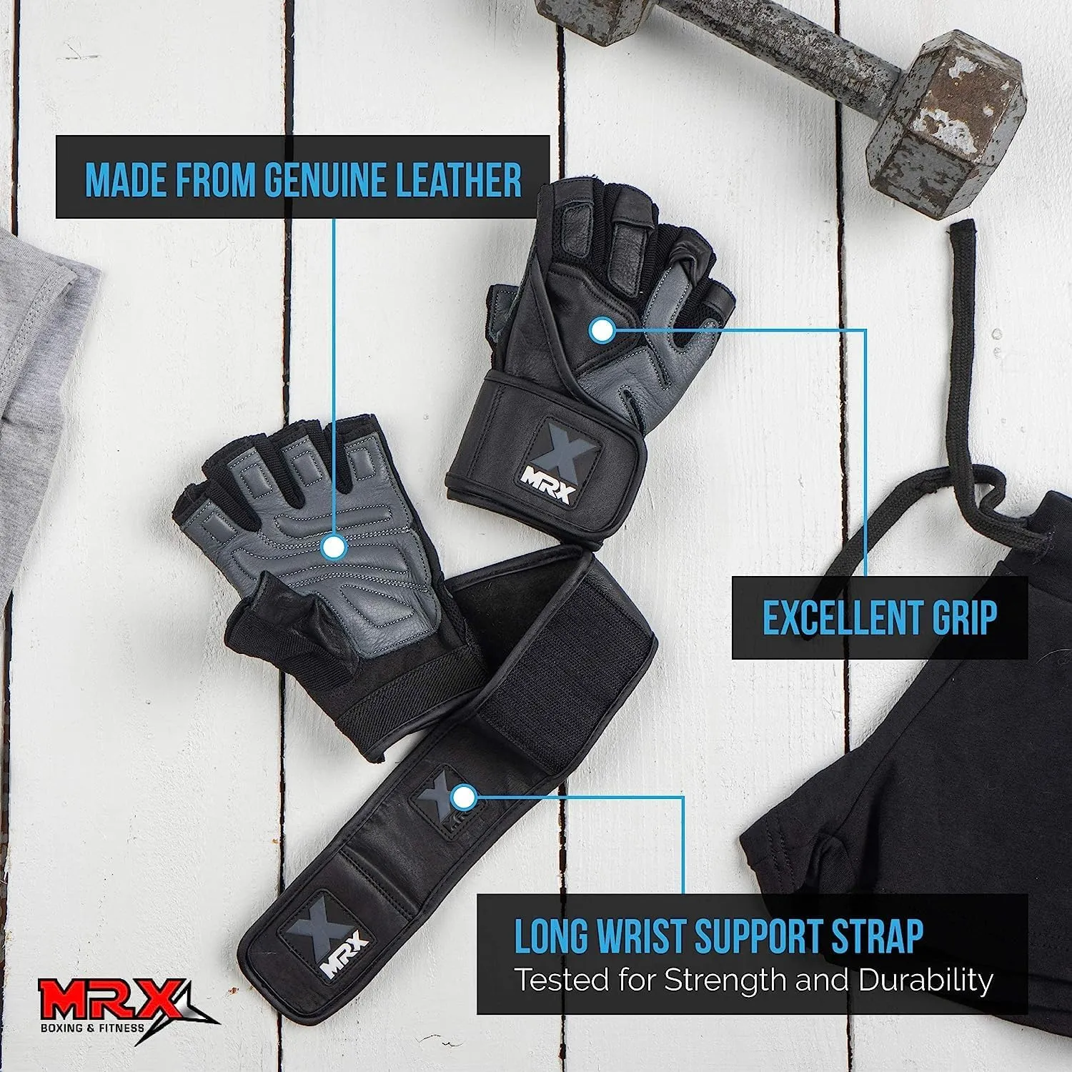 MRX Weight Lifting Pro Level Gloves with 18 Inches Long Wrist Strap Gym Workout Exercise & Fitness in