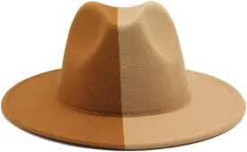 New Double Color Woolen Felt Hat for Men and Women, Fashionable Flat Brimmed Jazz Hat Autumn and Winter Jazz Hat Luopan Caps & Hats(Khaki Camel)