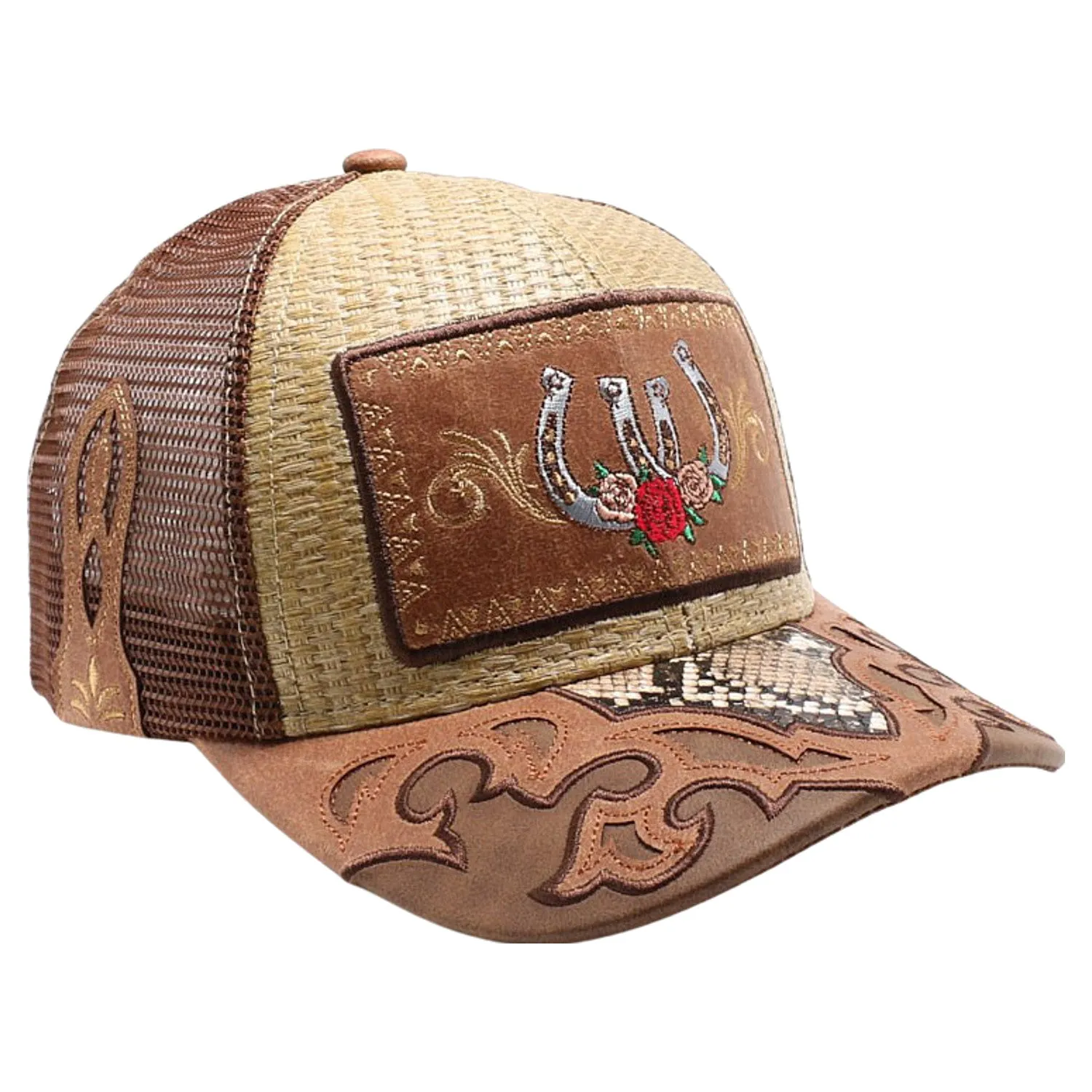 New Straw Horse Shoe Hat (Khaki/Brown)