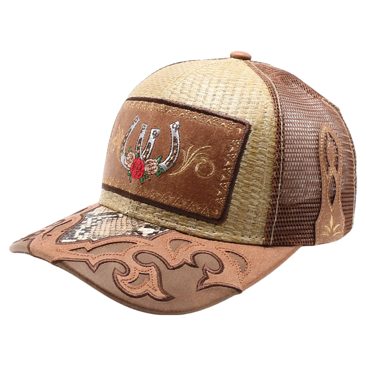New Straw Horse Shoe Hat (Khaki/Brown)