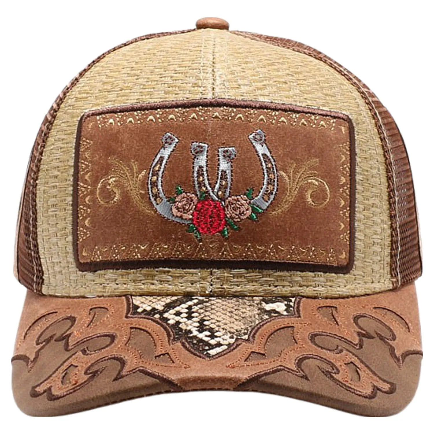 New Straw Horse Shoe Hat (Khaki/Brown)