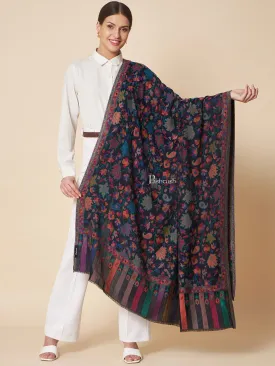 Pashtush Womens Wool Extra Fine Count  Shawl, Woven Ehtnic  Chinaar Design, Blue