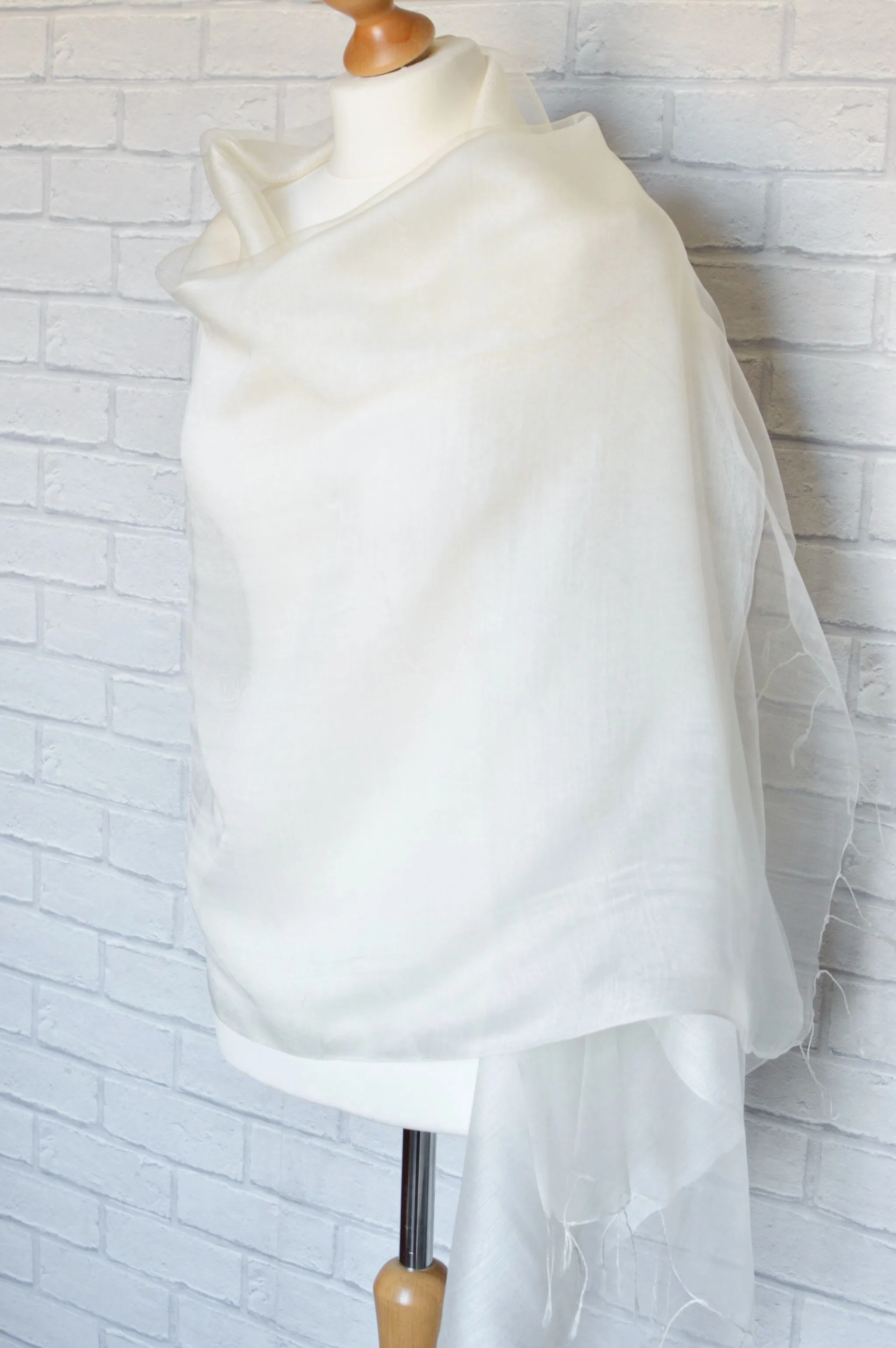 Sophia Double Layered Organza and Crepe Silk/Viscose Ivory Cream Tasselled Bridal Bridesmaid Special Occasion Wrap Semi-Sheer Stole