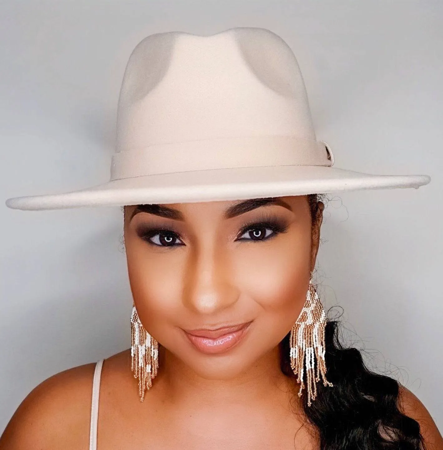 Still Trending | Wide Brim Panama Felt Fedora Hat with Band - Mustard