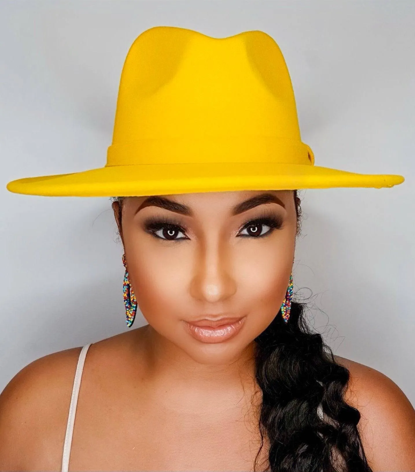 Still Trending | Wide Brim Panama Felt Fedora Hat with Band - Mustard