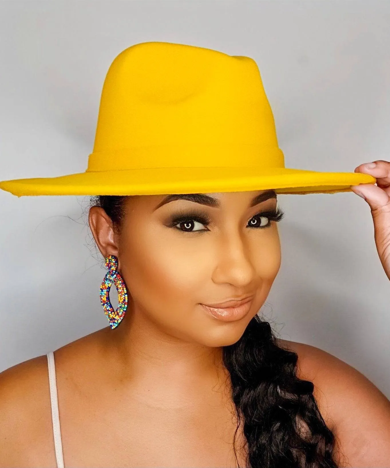 Still Trending | Wide Brim Panama Felt Fedora Hat with Band - Mustard