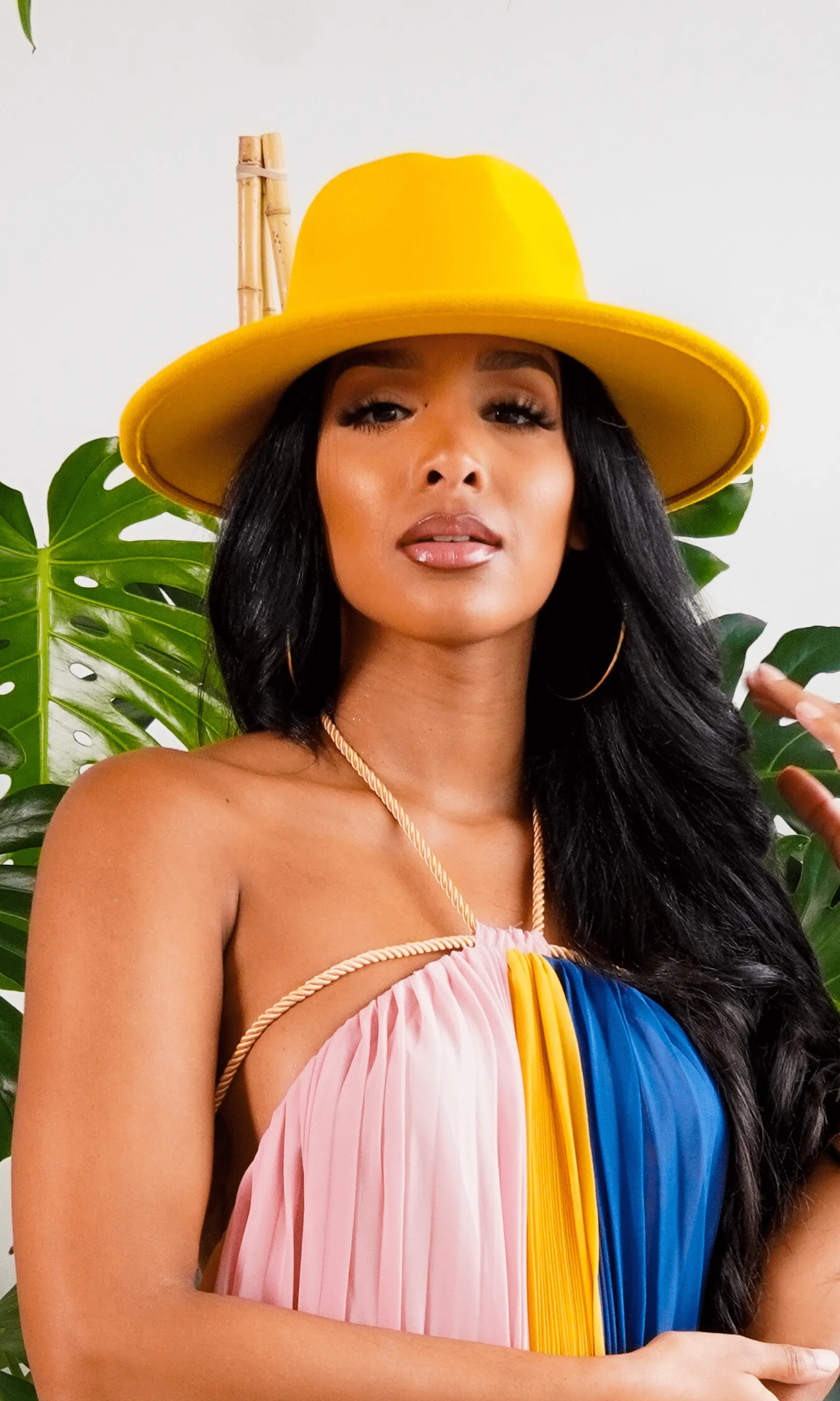 Still Trending | Wide Brim Panama Felt Fedora Hat with Band - Mustard