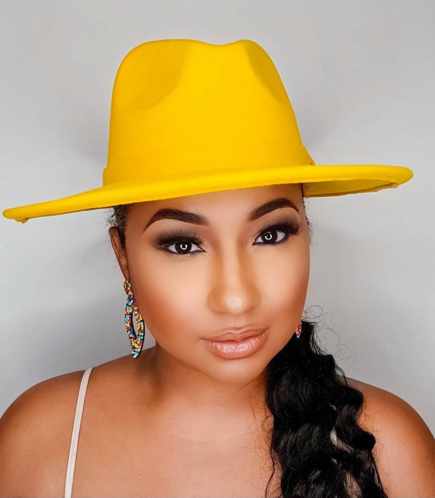 Still Trending | Wide Brim Panama Felt Fedora Hat with Band - Mustard