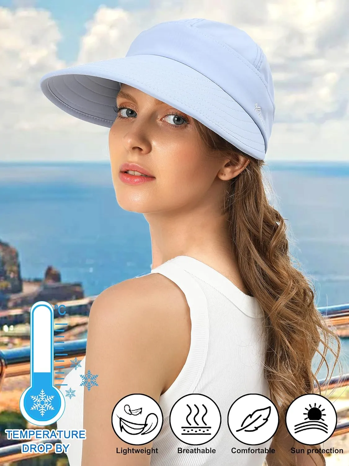 Sun Hats for Womens Wide Brim Visor UV Protection Dual Purpose Hat for Beach Summer Packable Cap