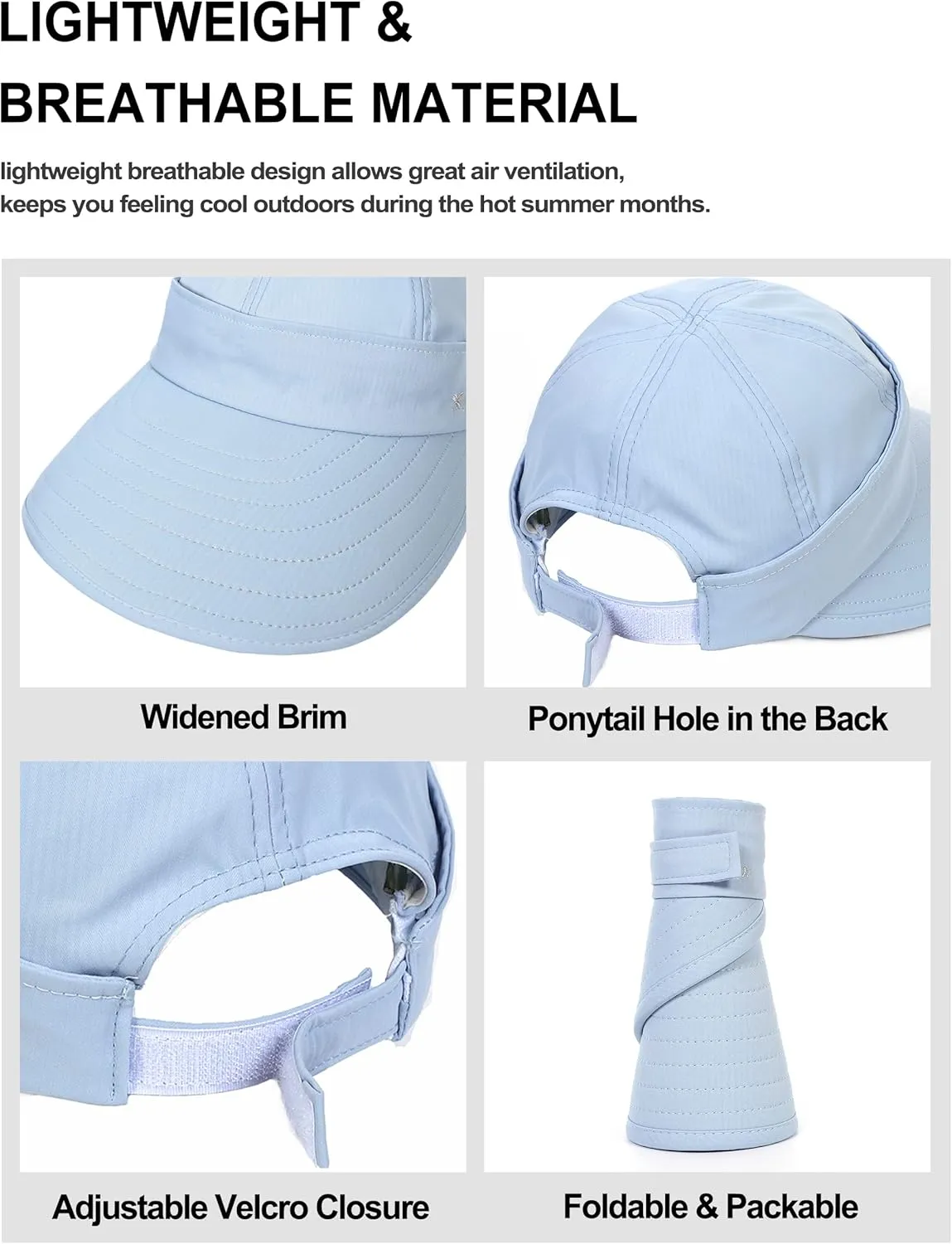 Sun Hats for Womens Wide Brim Visor UV Protection Dual Purpose Hat for Beach Summer Packable Cap