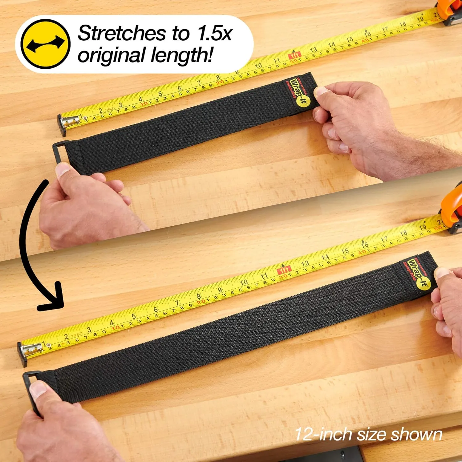 Super-Stretch Wrap-It Storage Straps - Assorted 12-Pack Orange - Elastic Hook and Loop Cinch Straps - Extension Cord Organizer, Hose and Cables Straps, Cord Wrap, Cord Keeper, Garage and RV Storage
