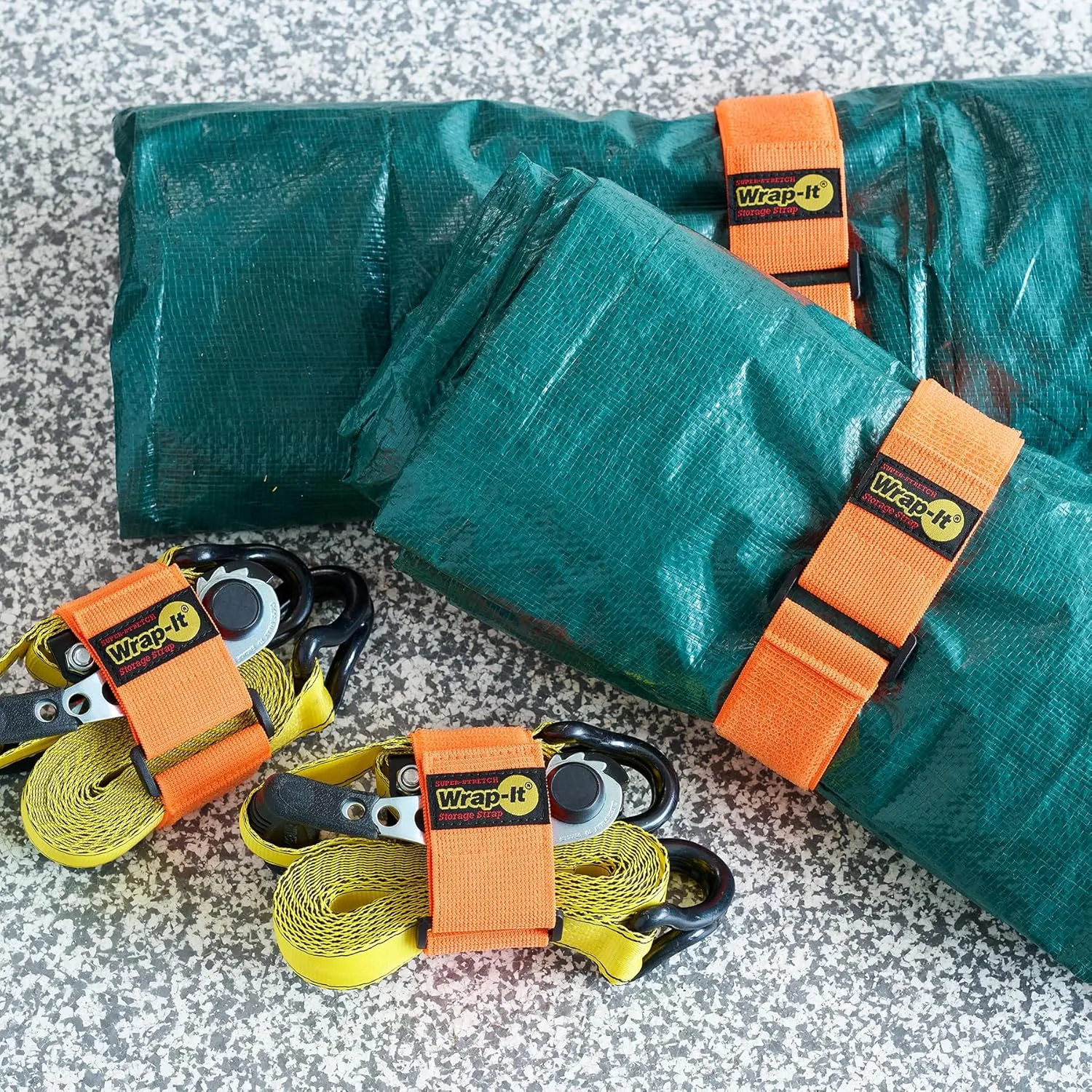 Super-Stretch Wrap-It Storage Straps - Assorted 12-Pack Orange - Elastic Hook and Loop Cinch Straps - Extension Cord Organizer, Hose and Cables Straps, Cord Wrap, Cord Keeper, Garage and RV Storage