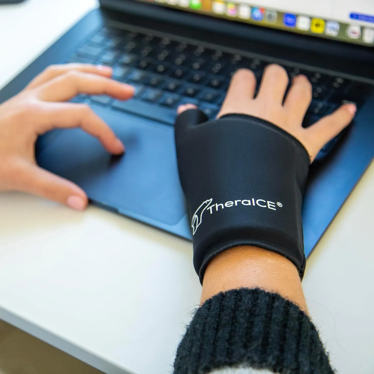 TheraICE Wrist Ice Pack - Soft Gel Ice Pack Wrap Thumb Brace for Either Wrist for Hot & Cold Hand Therapy - Fits Most Women - S/M